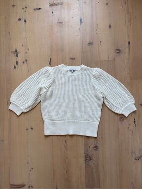 Like New Joie Open Knit Women's Cream White Puff-Sleeve Knit Sweater